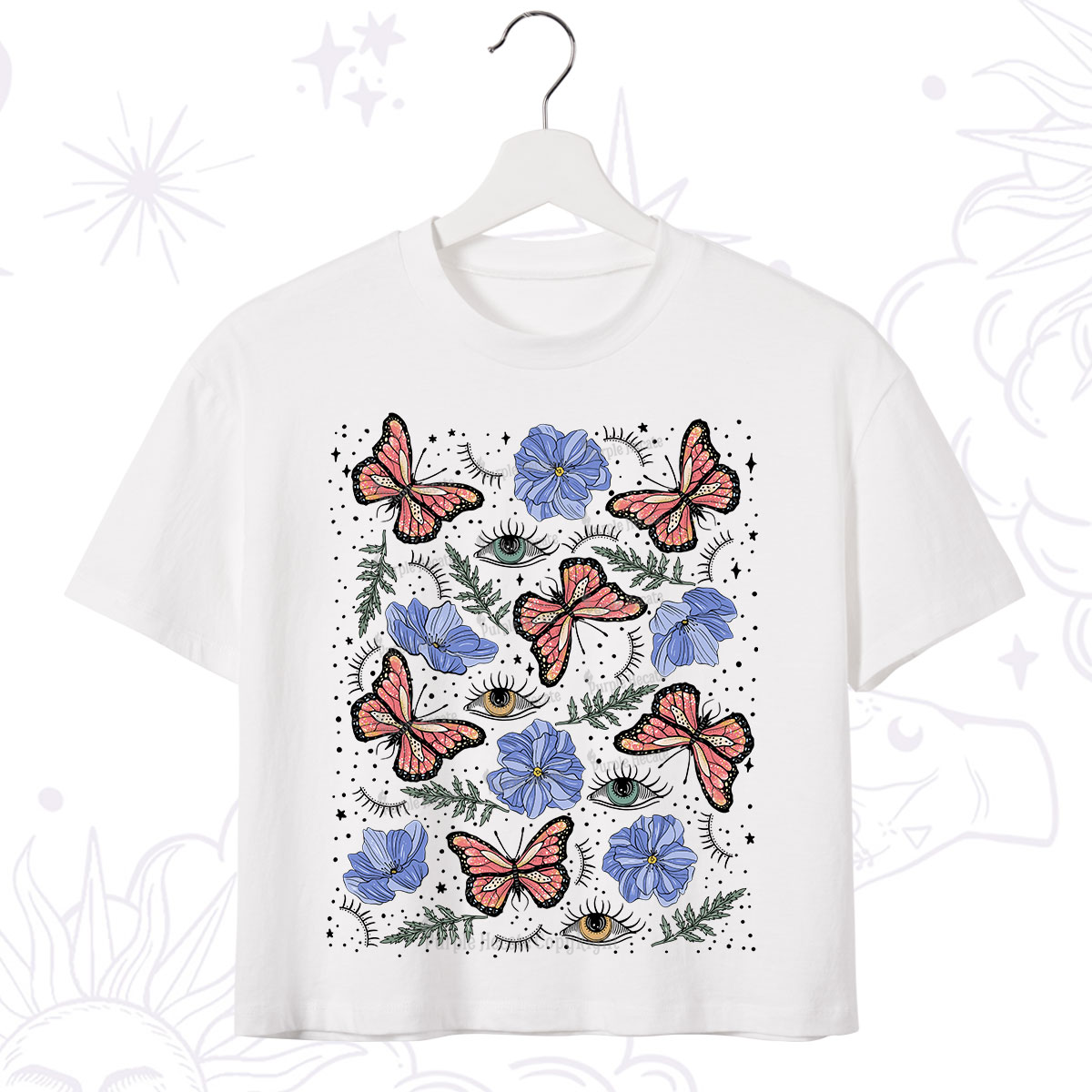 Purplehecate Butterfly Floral Crop T-Shirt
