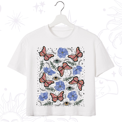 Purplehecate Butterfly Floral Crop T-Shirt