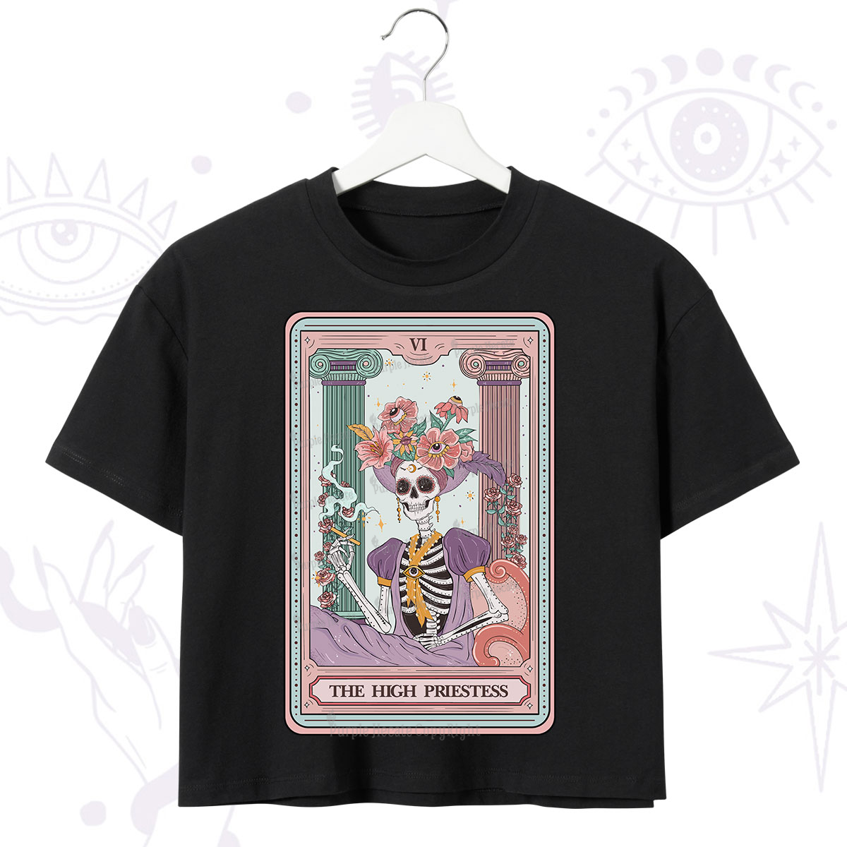 Purplehecate The High Priestess Skeleton Tarot Crop T-Shirt