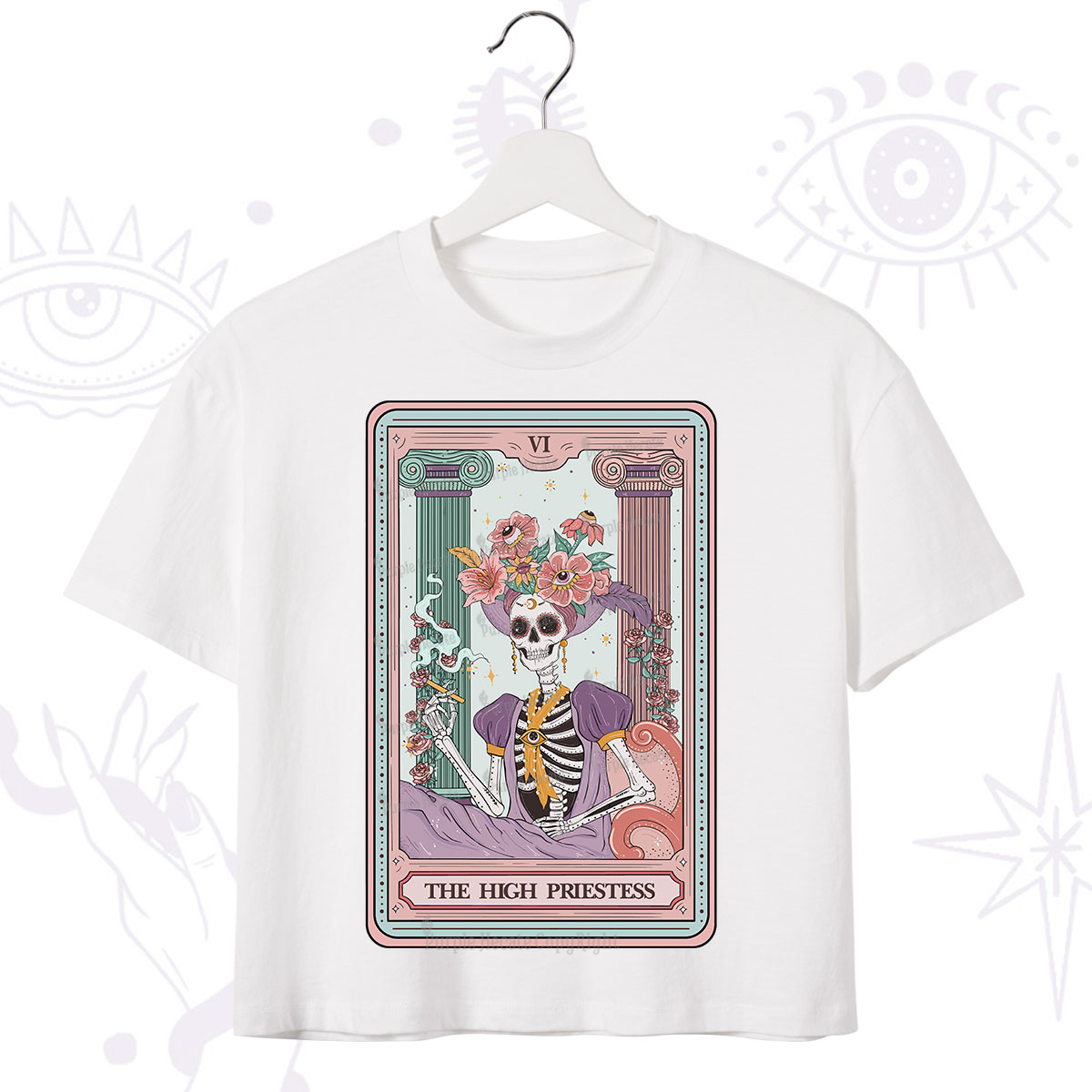 Purplehecate The High Priestess Skeleton Tarot Crop T-Shirt