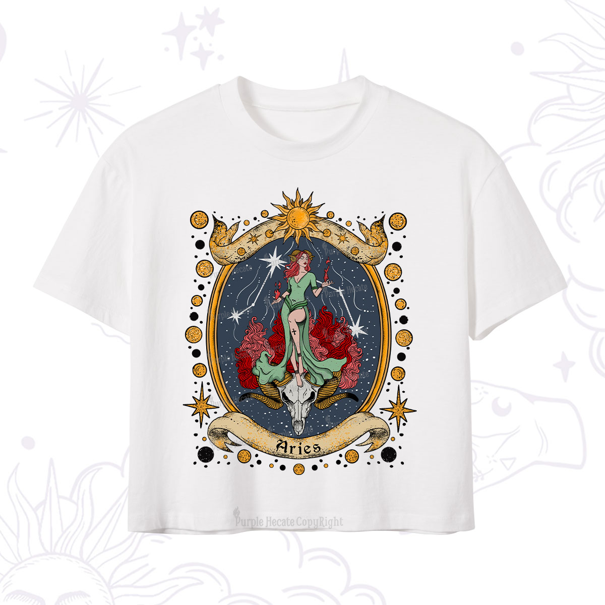 Purplehecate Celestial Aries Zodiac Crop T-Shirt