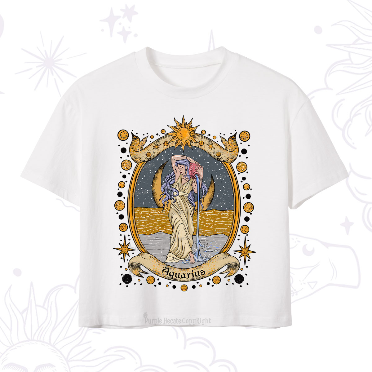 Purplehecate Celestial Aquarius Zodiac Crop T-Shirt