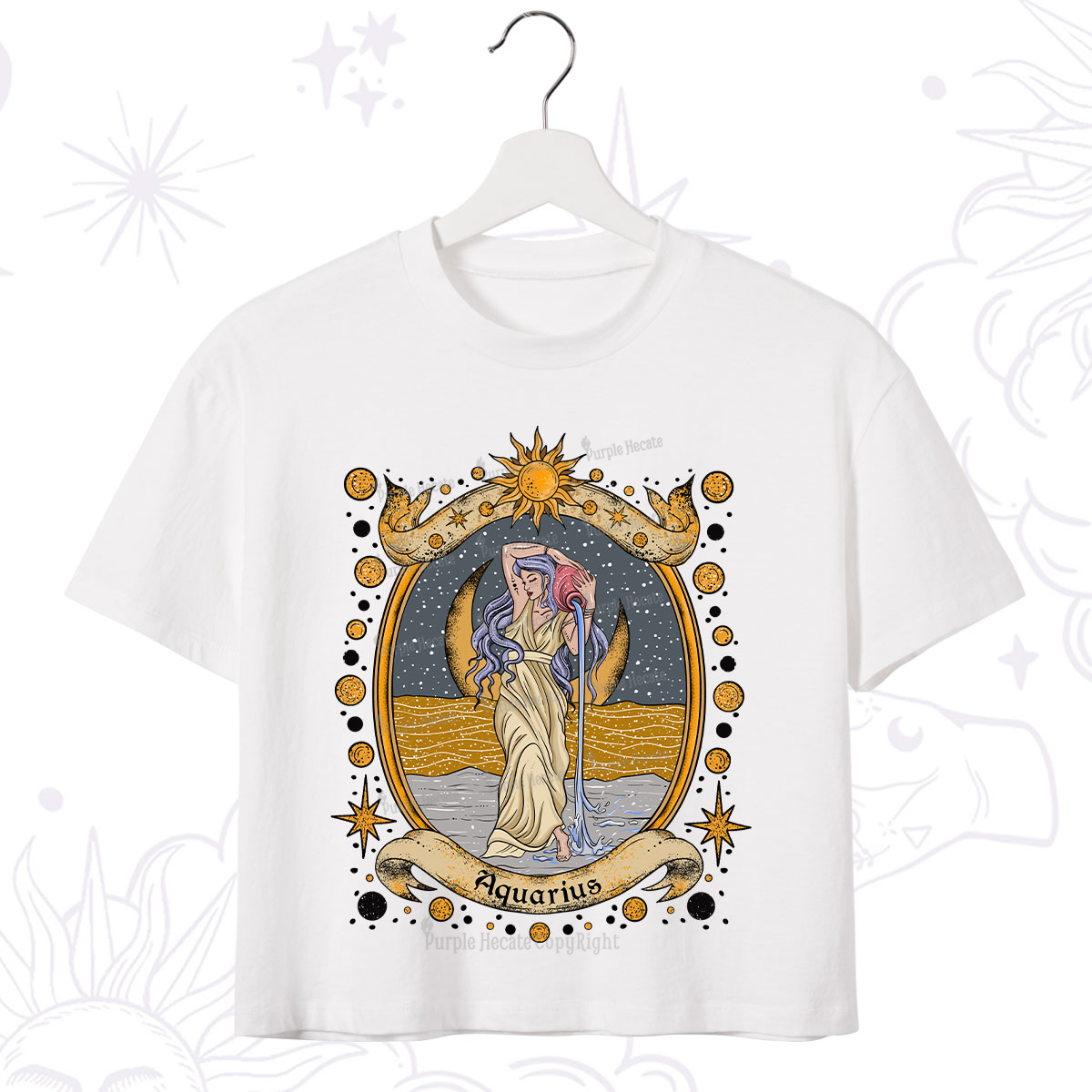 Purplehecate Celestial Aquarius Zodiac Crop T-Shirt