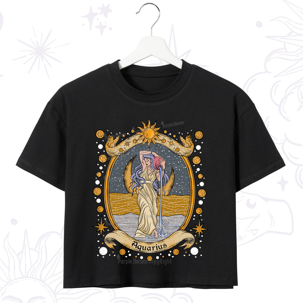 Purplehecate Celestial Aquarius Zodiac Crop T-Shirt