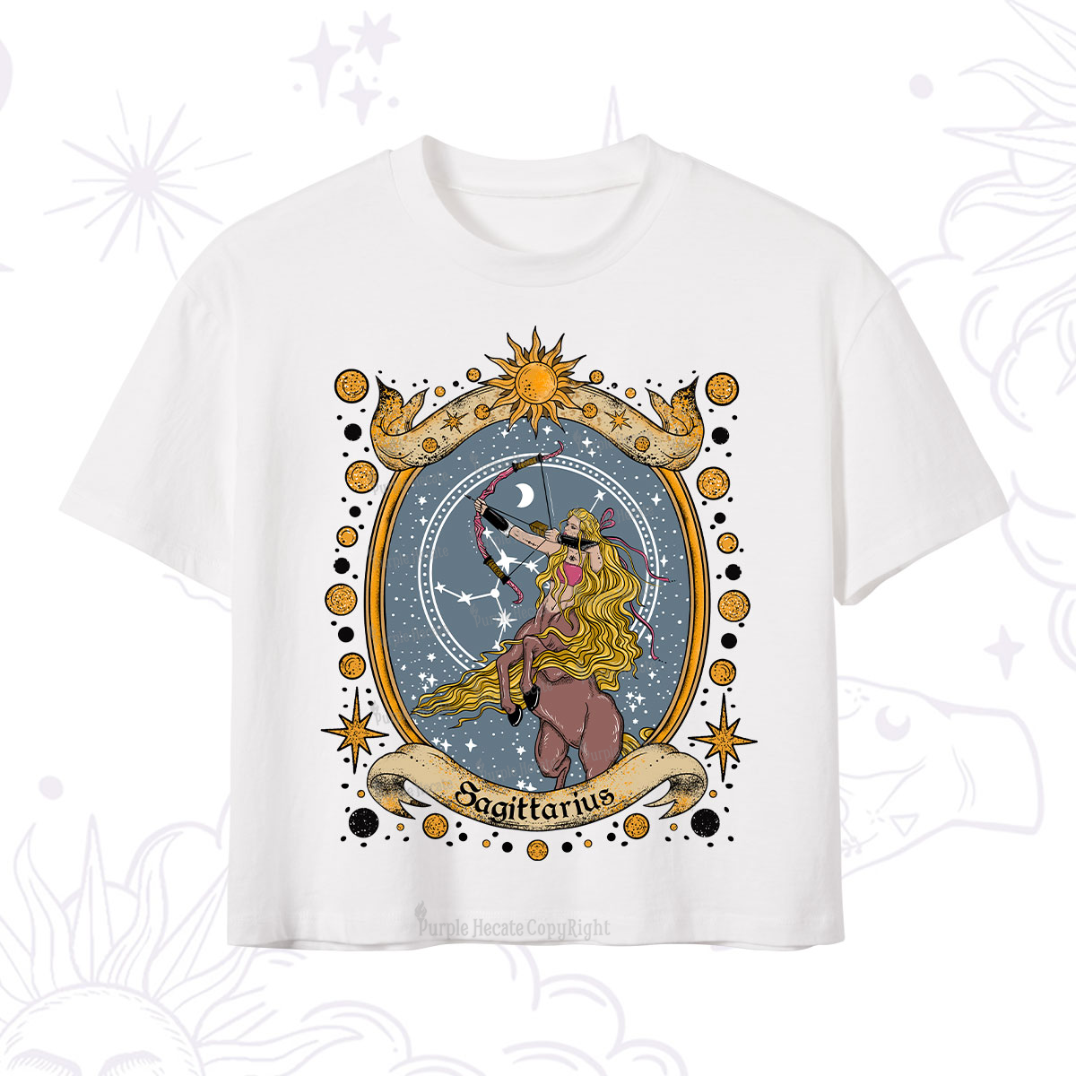 Purplehecate Celestial Sagittarius Zodiac Crop T-Shirt