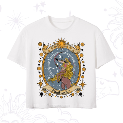 Purplehecate Celestial Sagittarius Zodiac Crop T-Shirt