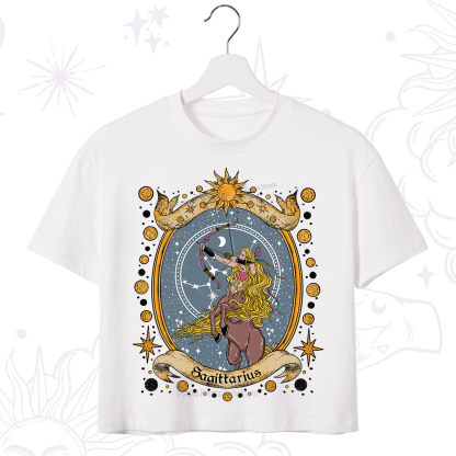 Purplehecate Celestial Sagittarius Zodiac Crop T-Shirt