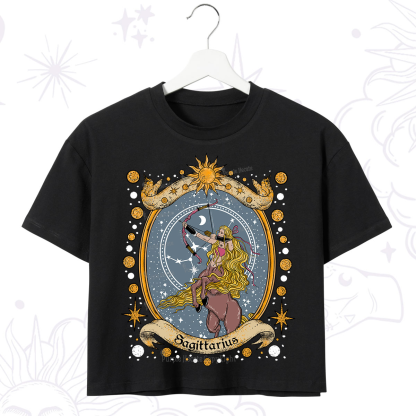 Purplehecate Celestial Sagittarius Zodiac Crop T-Shirt