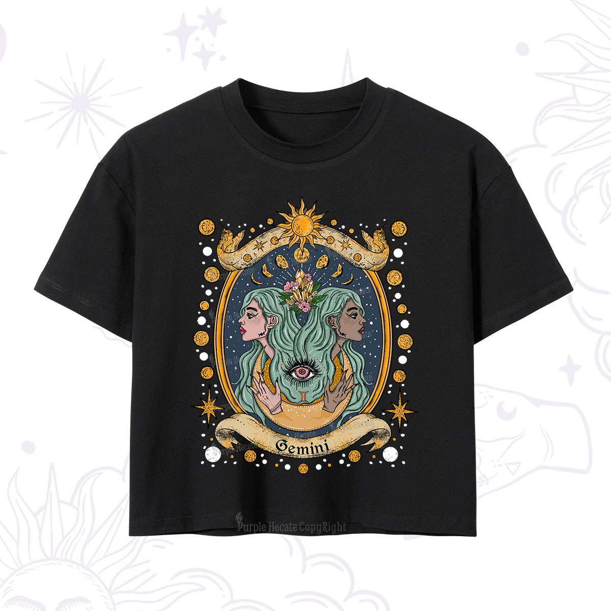 Purplehecate Celestial Gemini Zodiac Crop T-Shirt