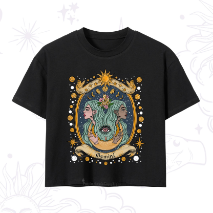 Purplehecate Celestial Gemini Zodiac Crop T-Shirt
