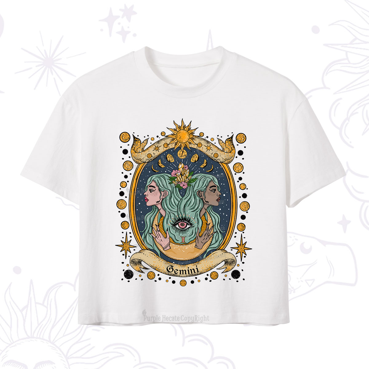 Purplehecate Celestial Gemini Zodiac Crop T-Shirt