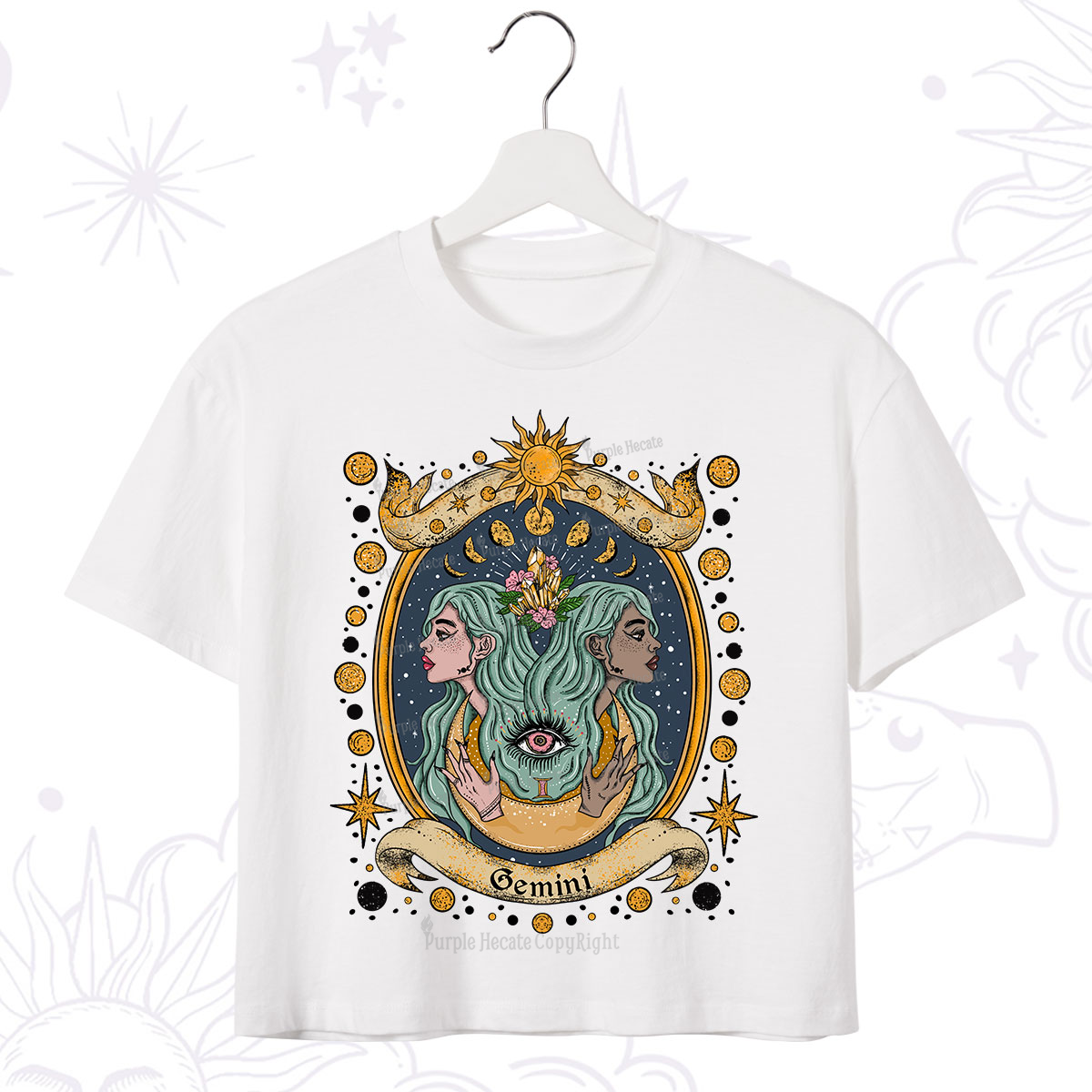 Purplehecate Celestial Gemini Zodiac Crop T-Shirt