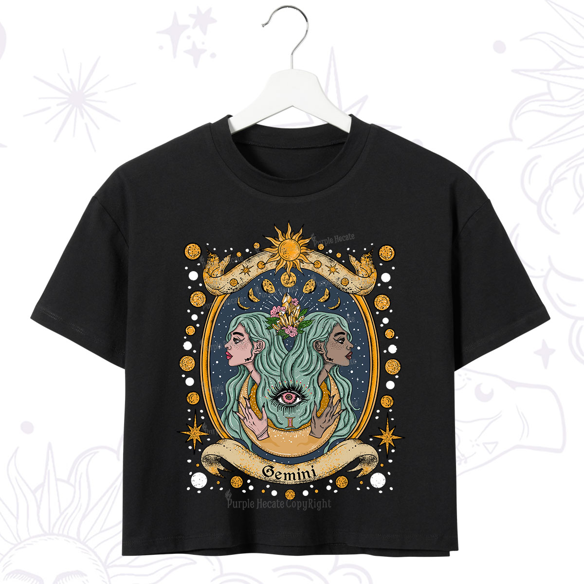 Purplehecate Celestial Gemini Zodiac Crop T-Shirt