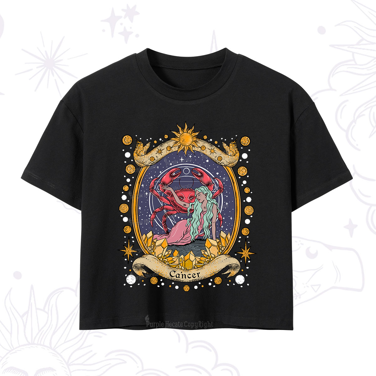 Purplehecate Celestial Cancer Zodiac Crop T-Shirt