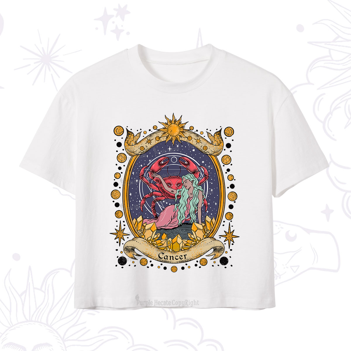 Purplehecate Celestial Cancer Zodiac Crop T-Shirt