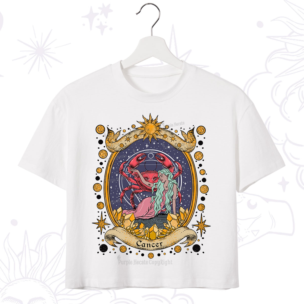 Purplehecate Celestial Cancer Zodiac Crop T-Shirt