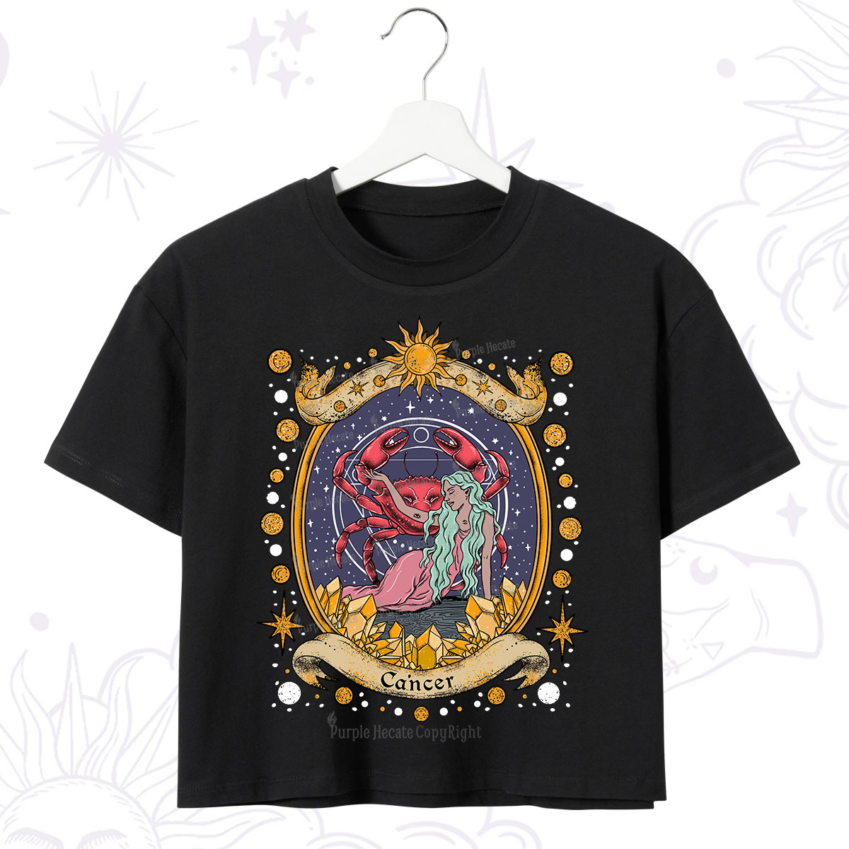 Purplehecate Celestial Cancer Zodiac Crop T-Shirt