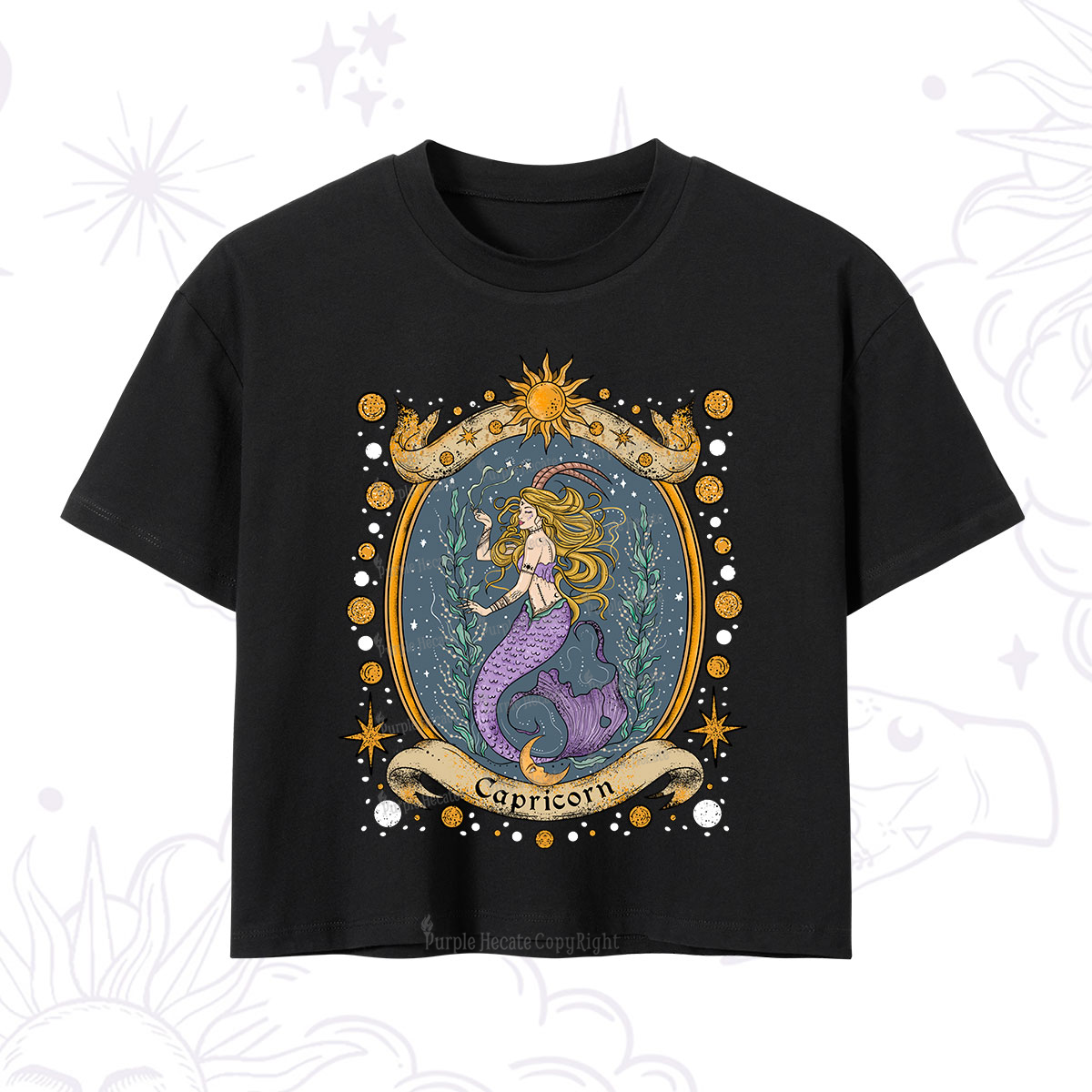 Purplehecate Celestial Capricorn Zodiac Crop T-Shirt