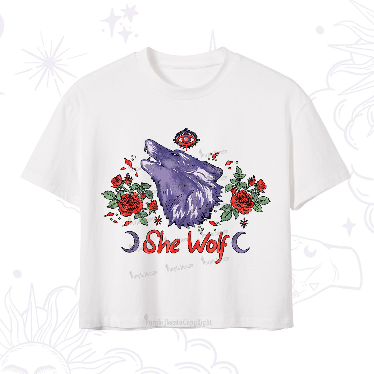 Purplehecate Moon Wolf Crop T-Shirt