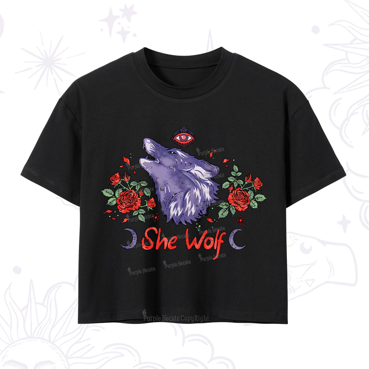 Purplehecate Moon Wolf Crop T-Shirt