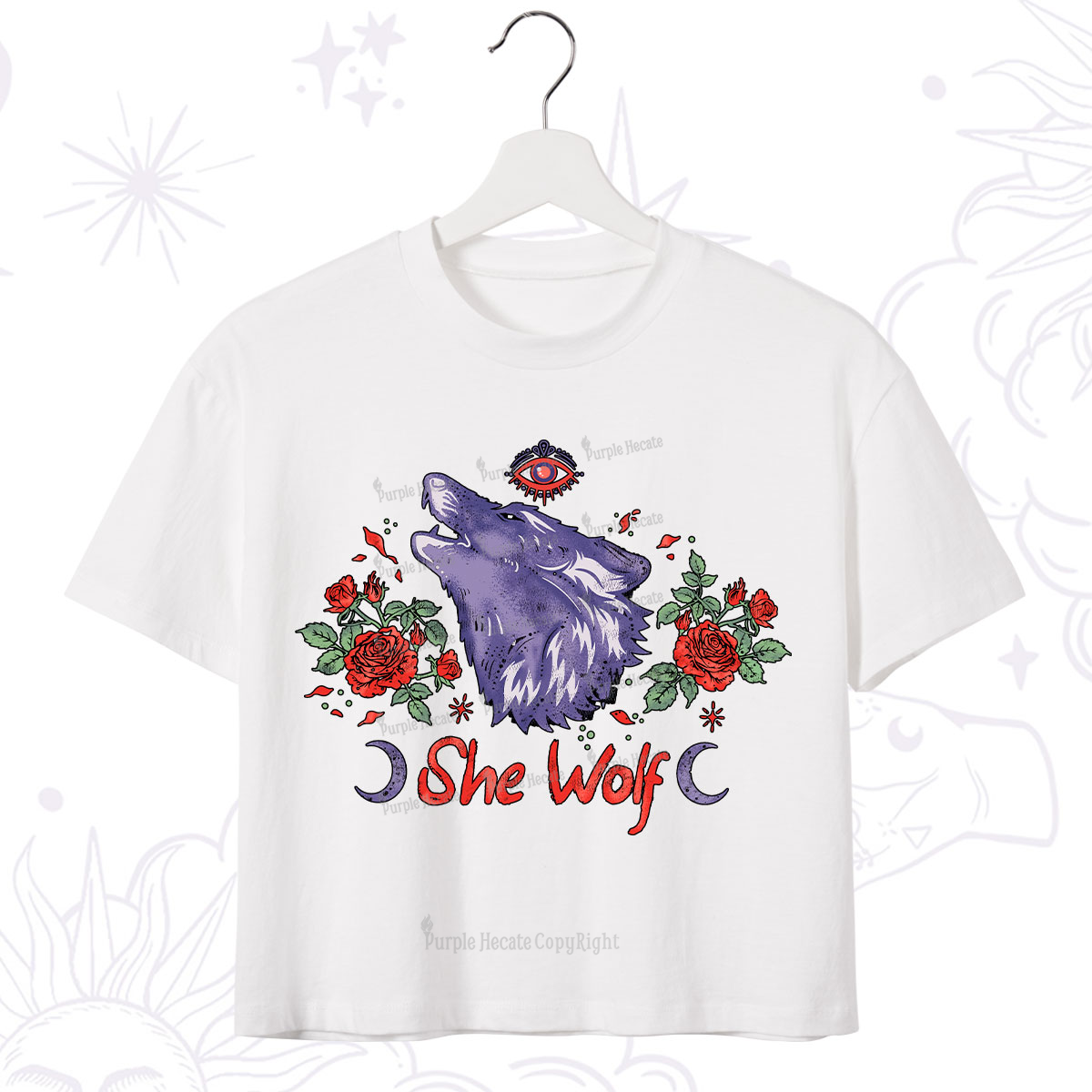Purplehecate Moon Wolf Crop T-Shirt