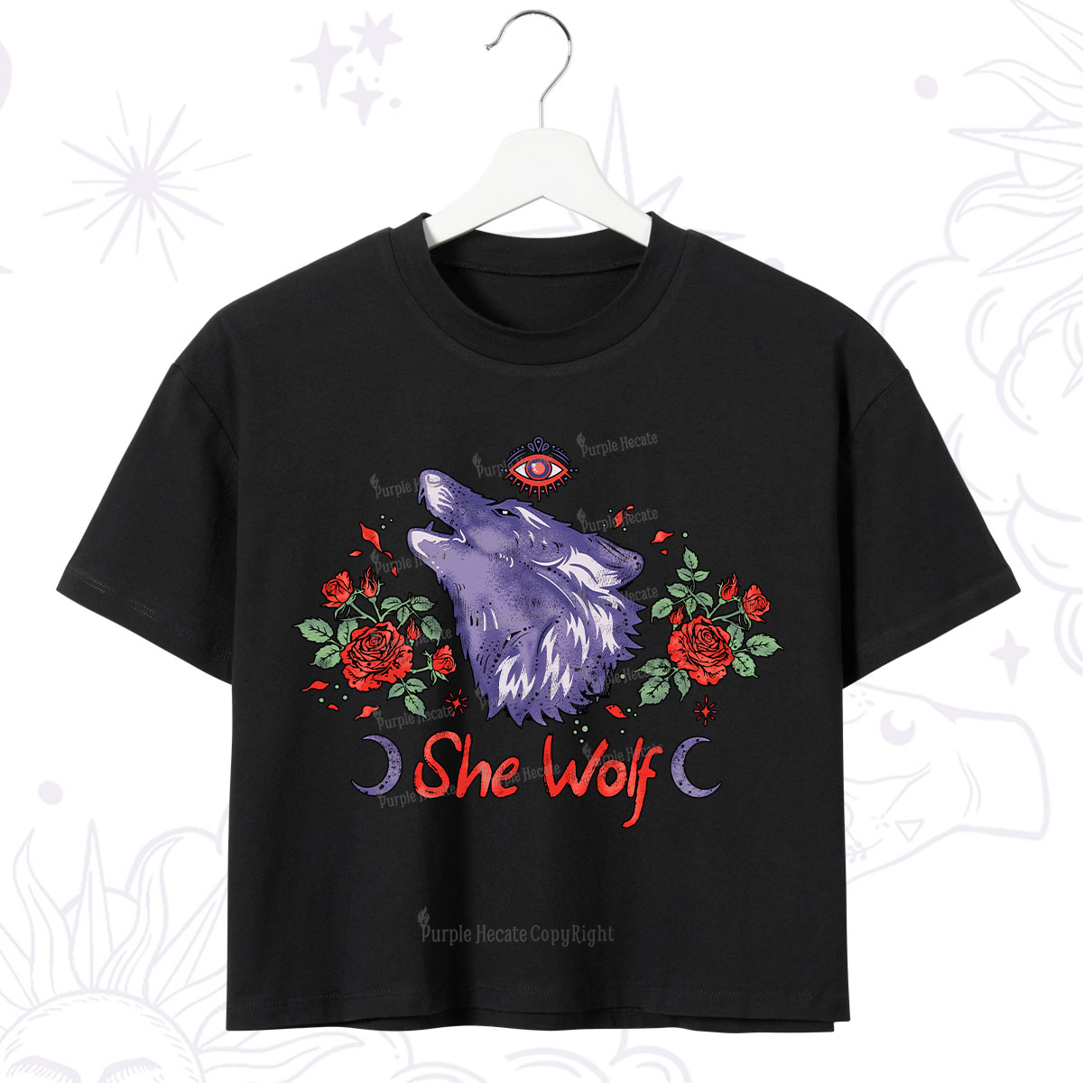 Purplehecate Moon Wolf Crop T-Shirt