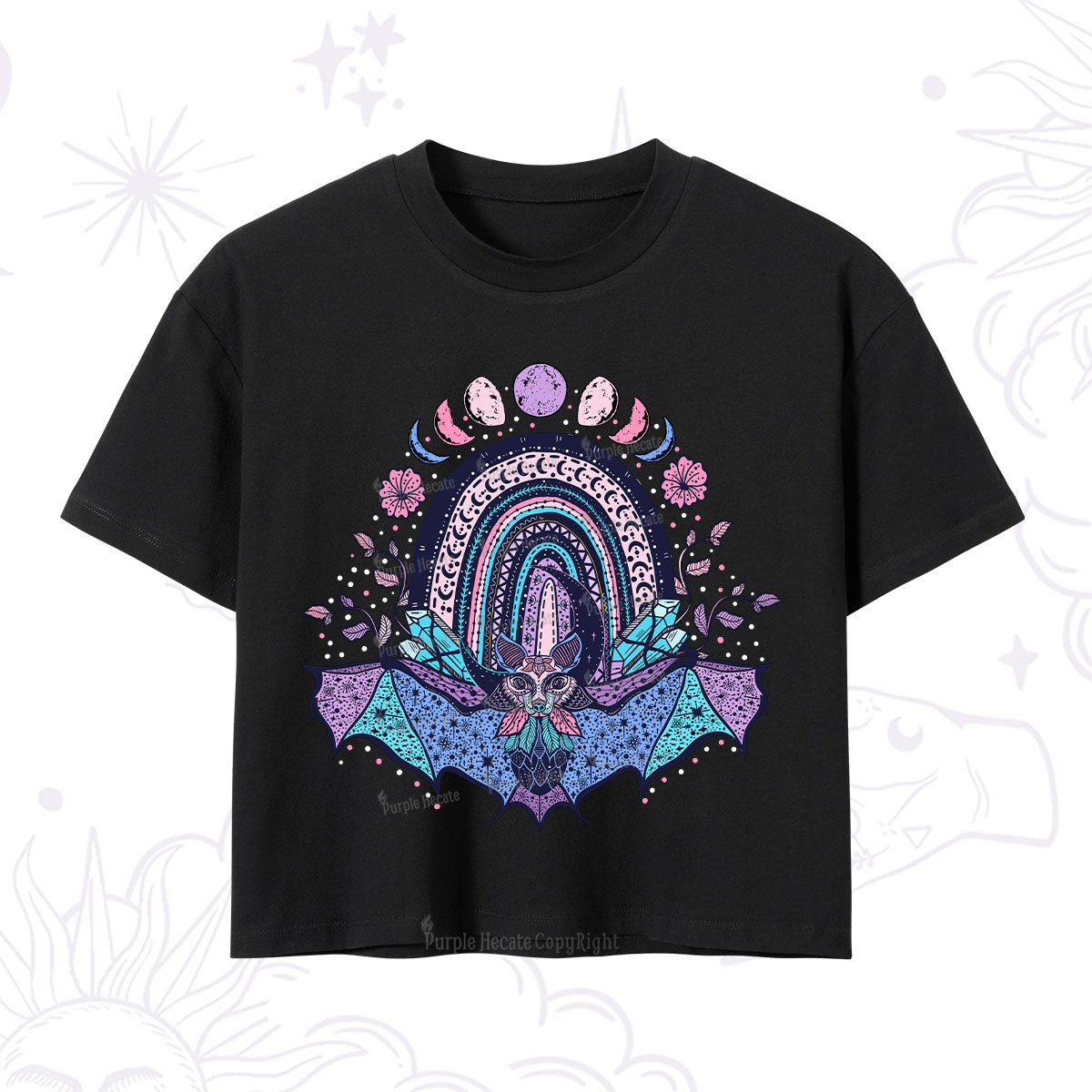 Purplehecate Moon Phase Bat Crop T-Shirt