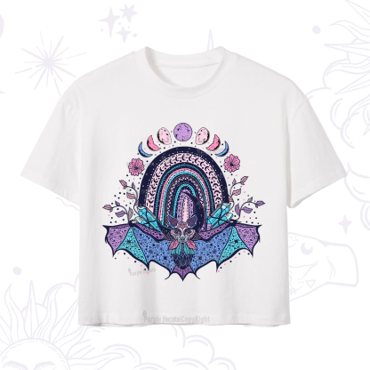 Purplehecate Moon Phase Bat Crop T-Shirt