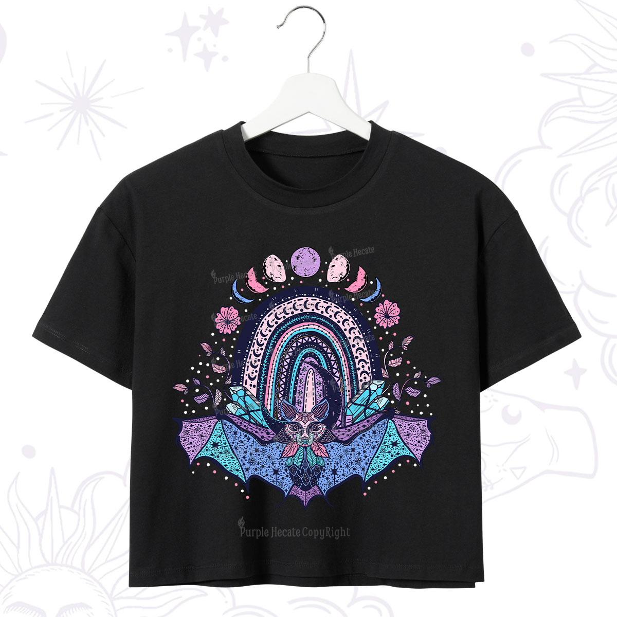 Purplehecate Moon Phase Bat Crop T-Shirt