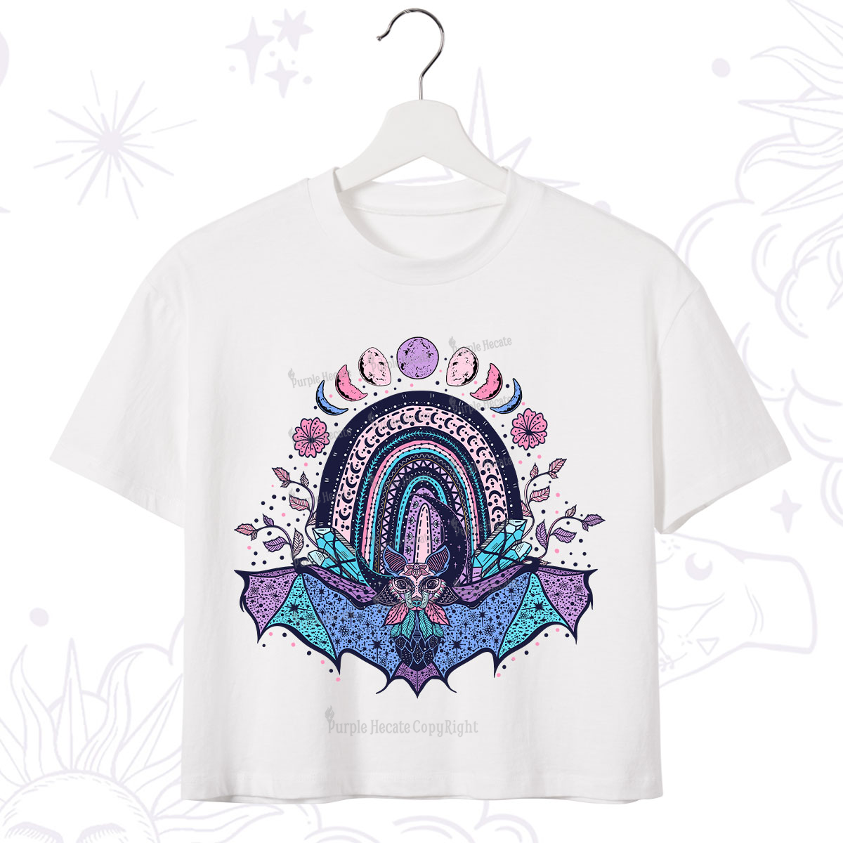 Purplehecate Moon Phase Bat Crop T-Shirt