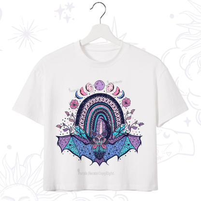 Purplehecate Moon Phase Bat Crop T-Shirt