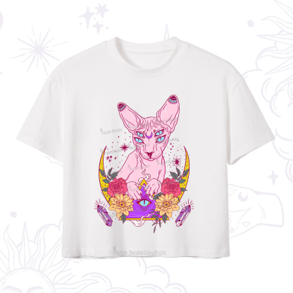 Purplehecate Moon Phase Cat Crop T-Shirt