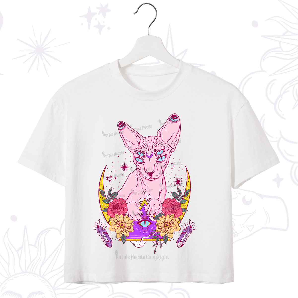 Purplehecate Moon Phase Cat Crop T-Shirt