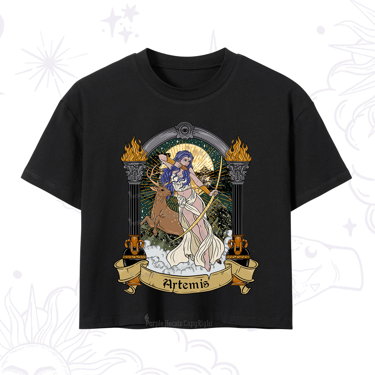 Purplehecate The Huntress Goddess Artemis Crop T-Shirt
