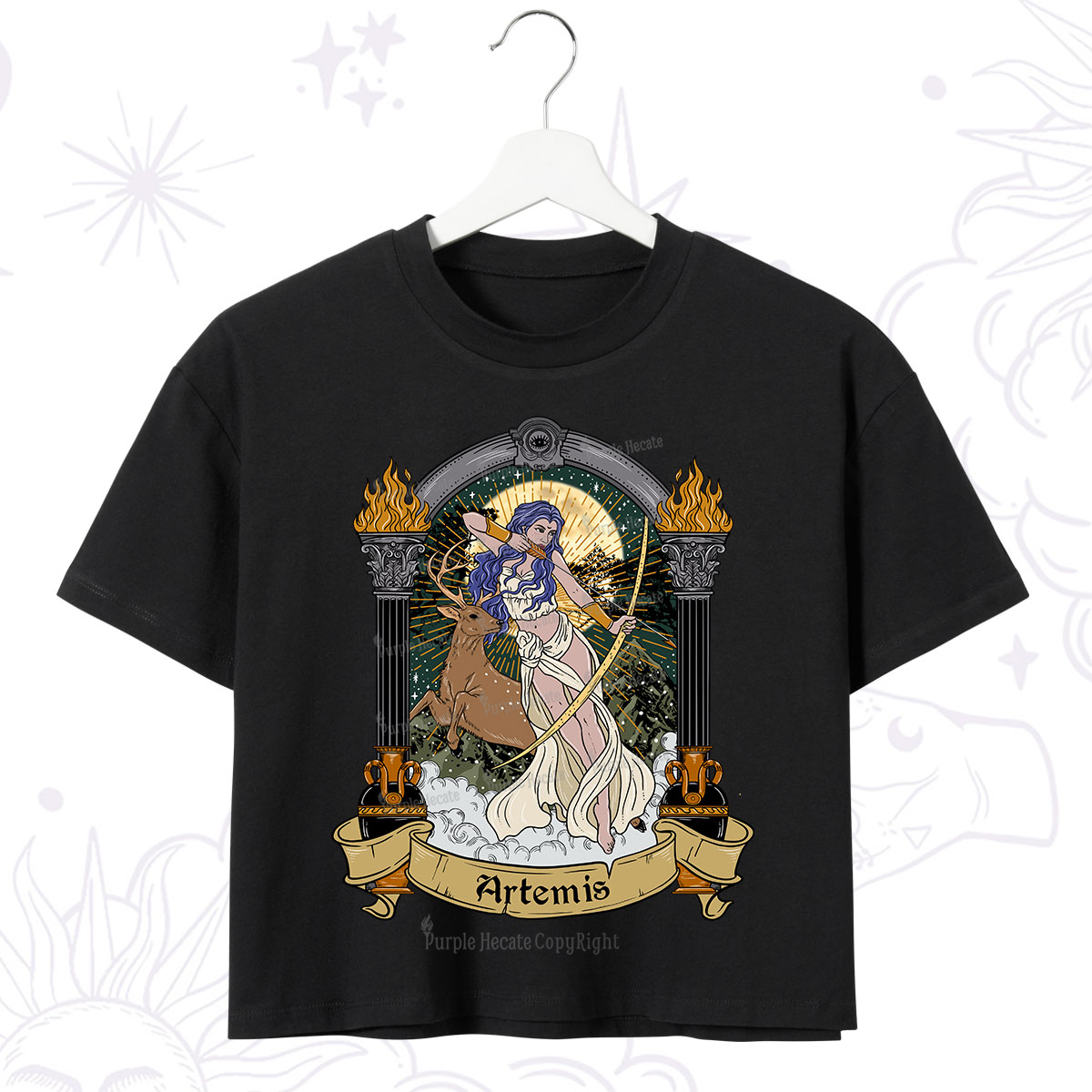 Purplehecate The Huntress Goddess Artemis Crop T-Shirt