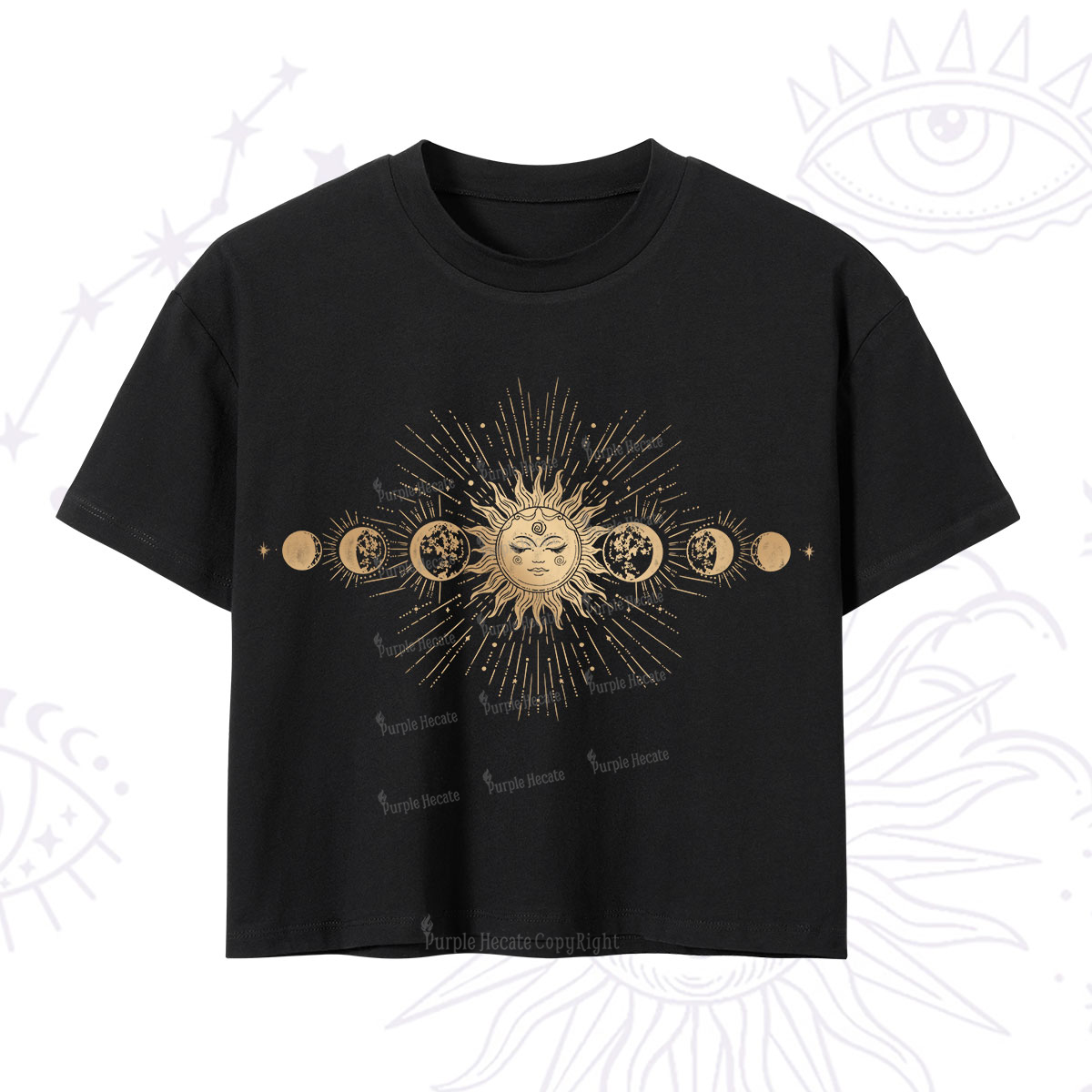 Purplehecate Mystical Moon And Sun Crop T-Shirt