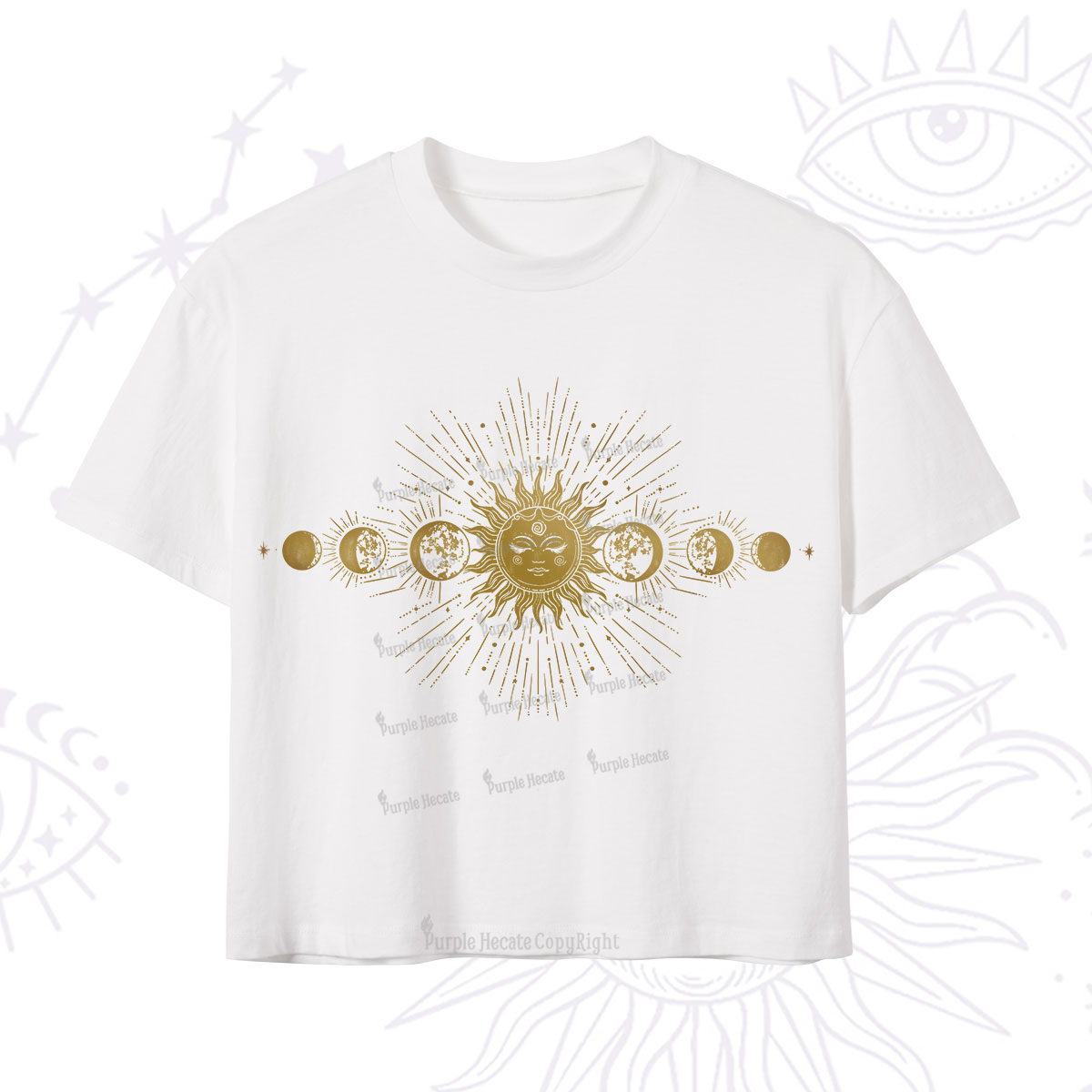 Purplehecate Mystical Moon And Sun Crop T-Shirt