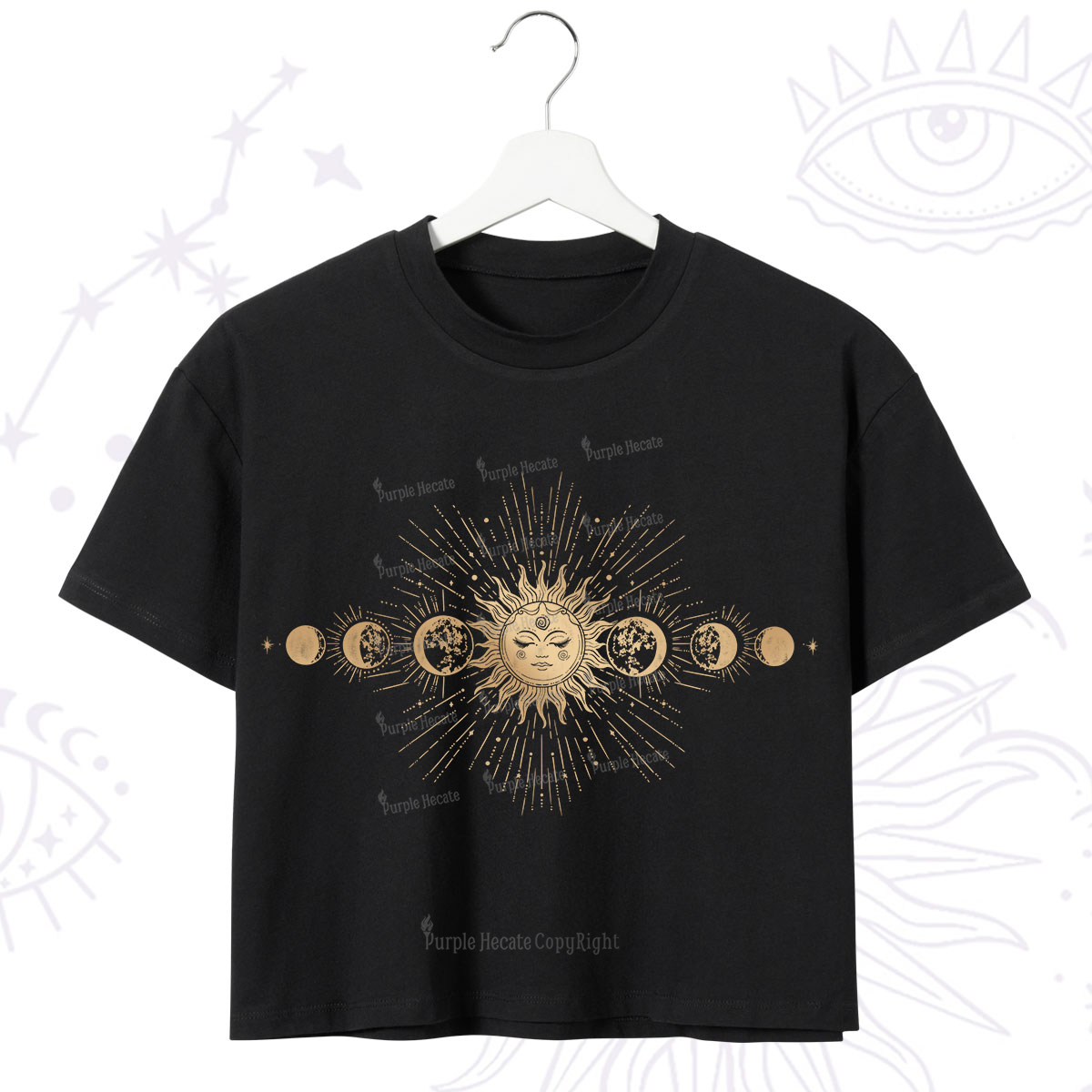 Purplehecate Mystical Moon And Sun Crop T-Shirt