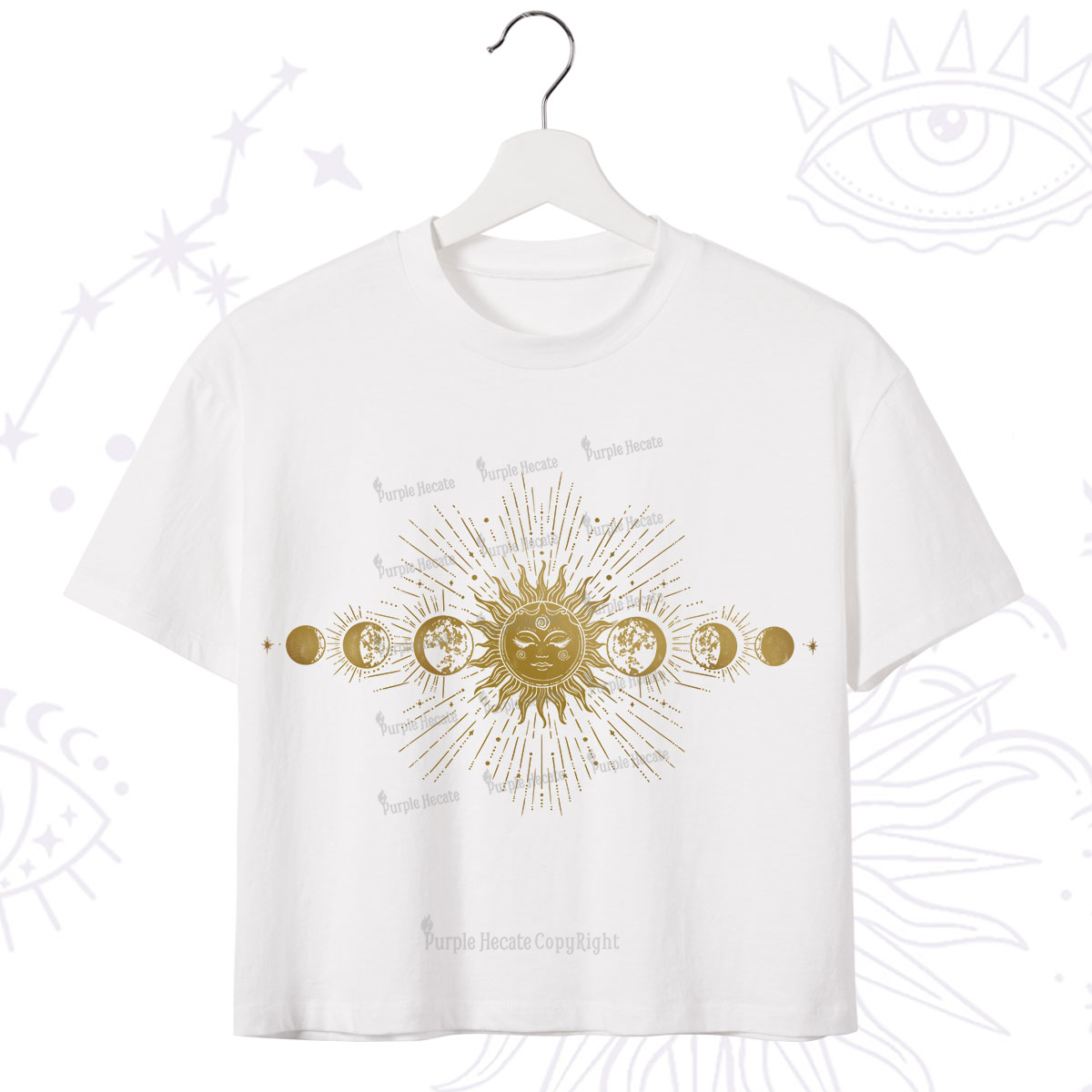 Purplehecate Mystical Moon And Sun Crop T-Shirt