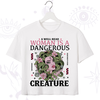 Purplehecate A Well Read Woman Is A Dangerous Crop T-Shirt
