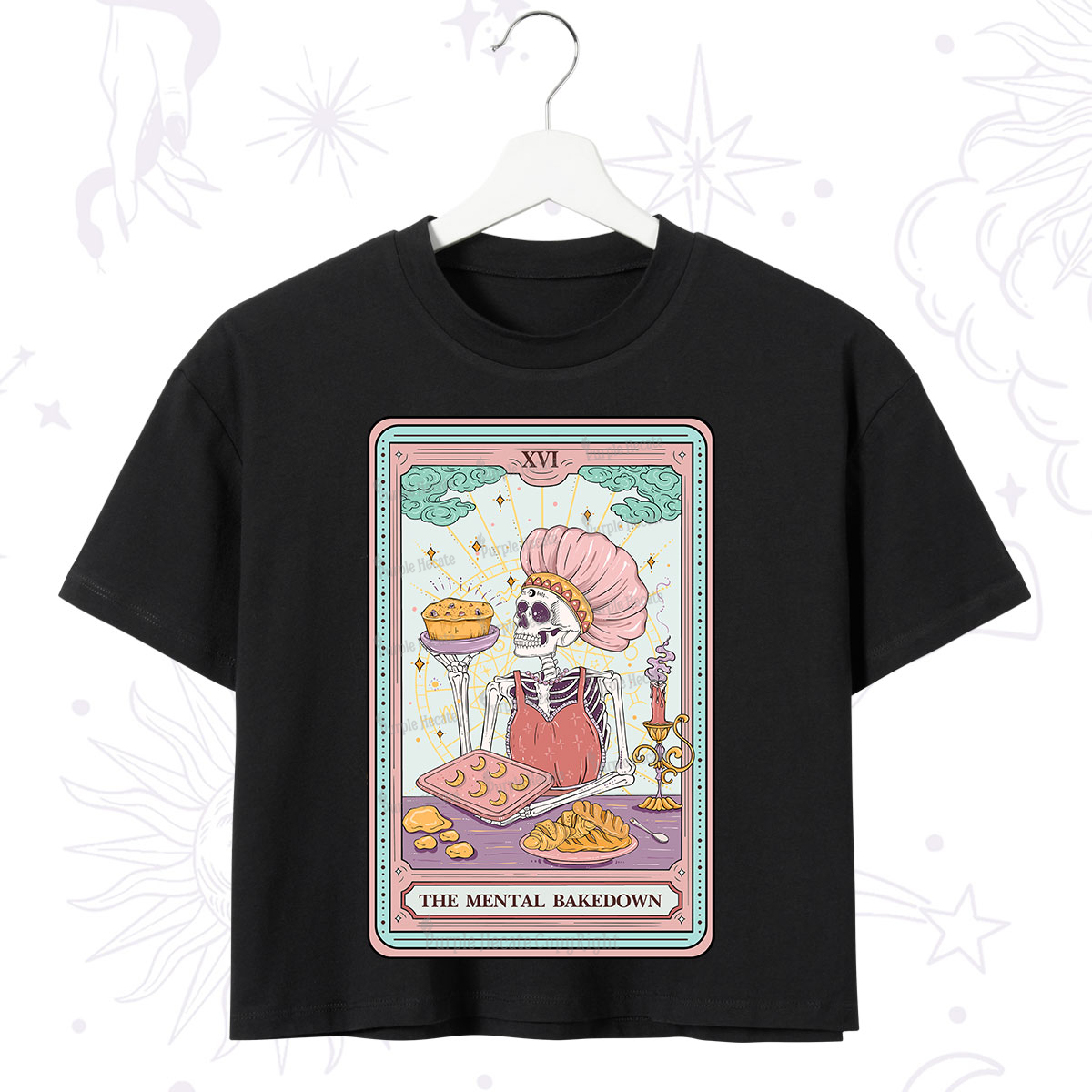 Purplehecate The Mental Bake Down Skeleton Tarot Card Crop T-Shirt