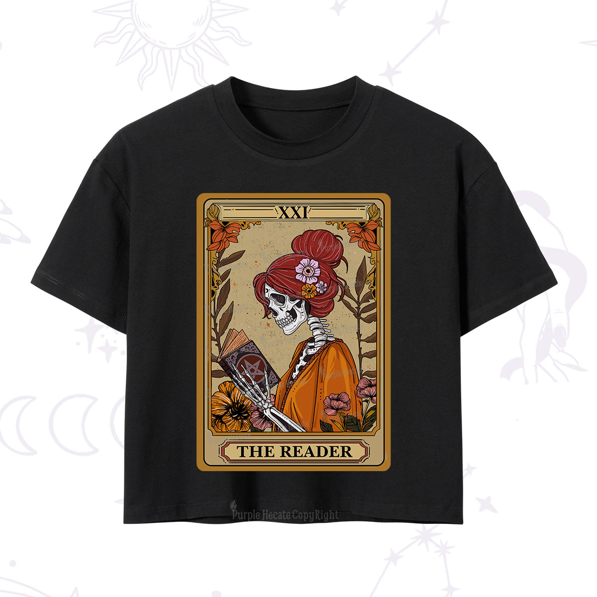 Purplehecate The Reader Tarot Card Skeleton Crop T-Shirt