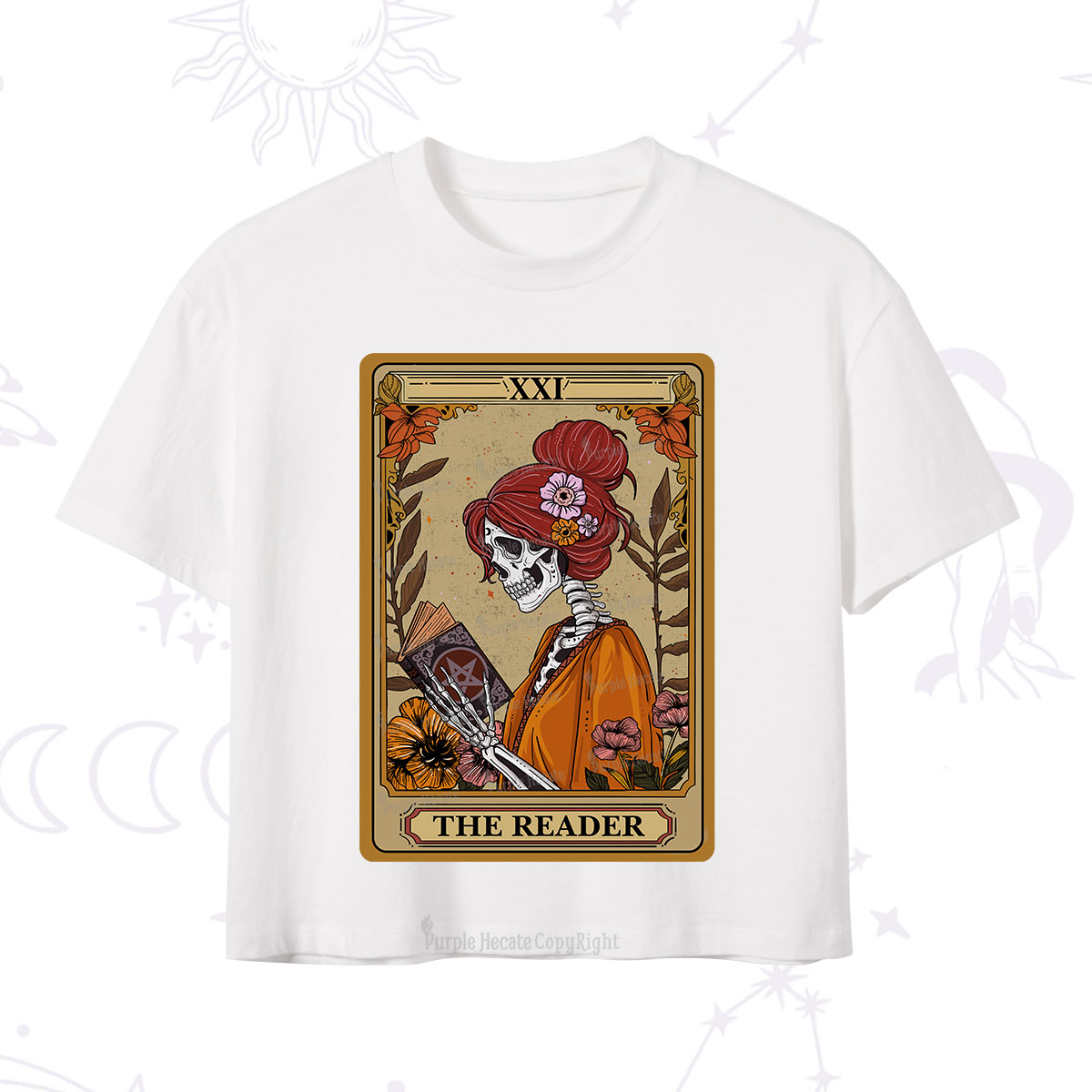 Purplehecate The Reader Tarot Card Skeleton Crop T-Shirt
