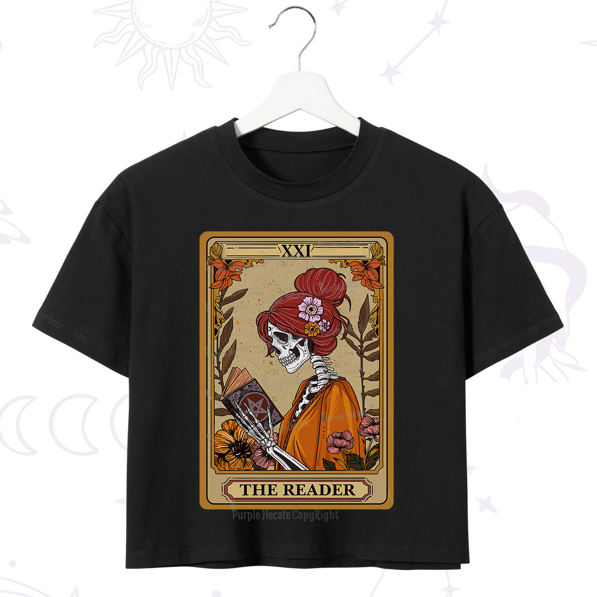 Purplehecate The Reader Tarot Card Skeleton Crop T-Shirt