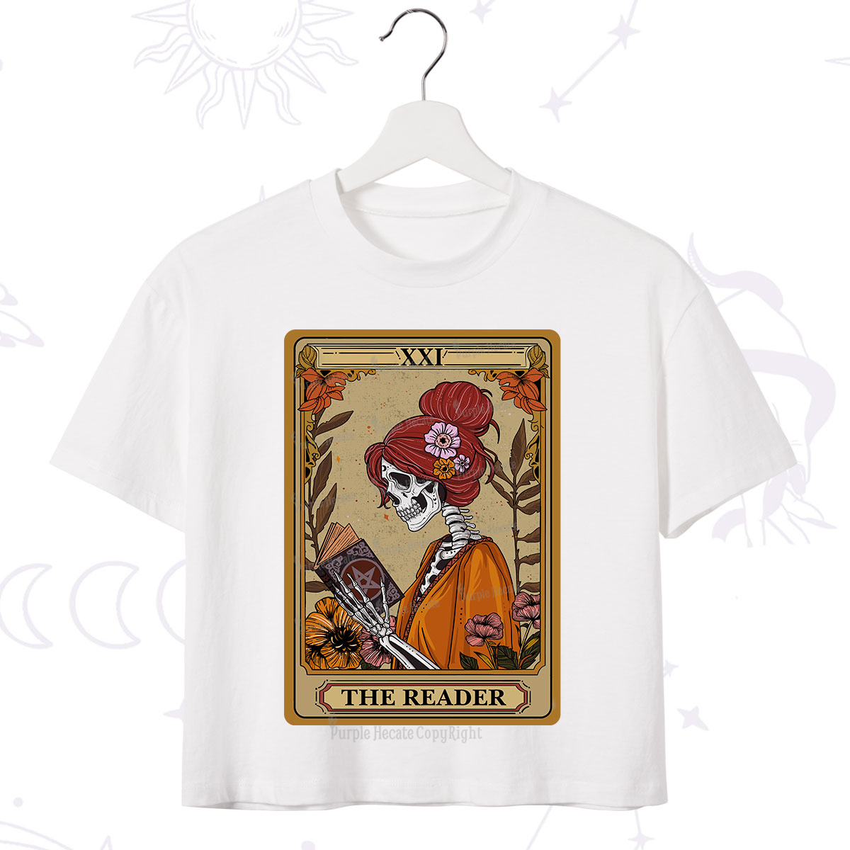 Purplehecate The Reader Tarot Card Skeleton Crop T-Shirt