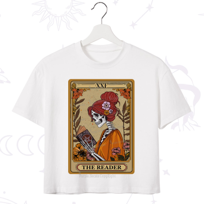 Purplehecate The Reader Tarot Card Skeleton Crop T-Shirt