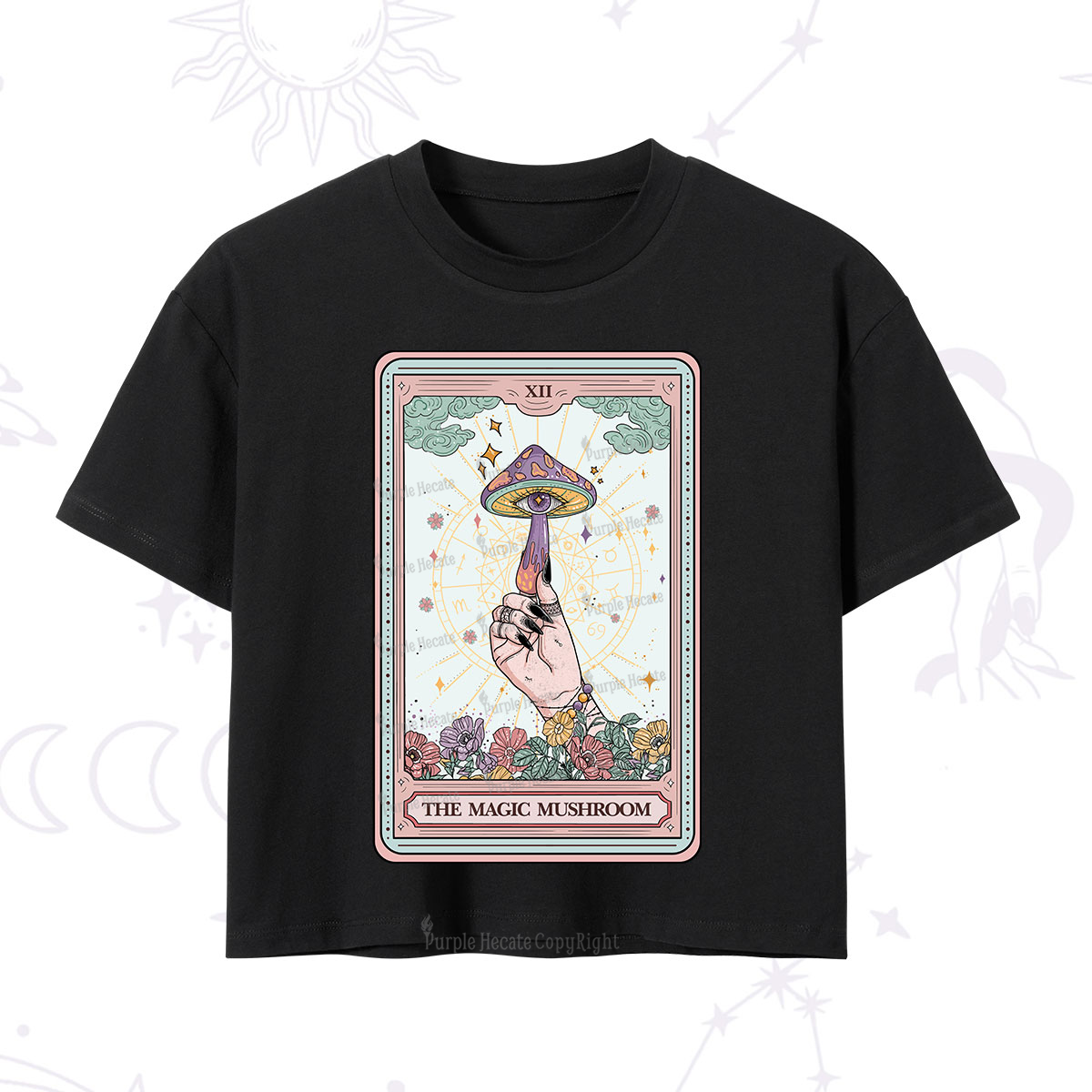 Purplehecate Magic Mushroom Tarot Crop T-Shirt