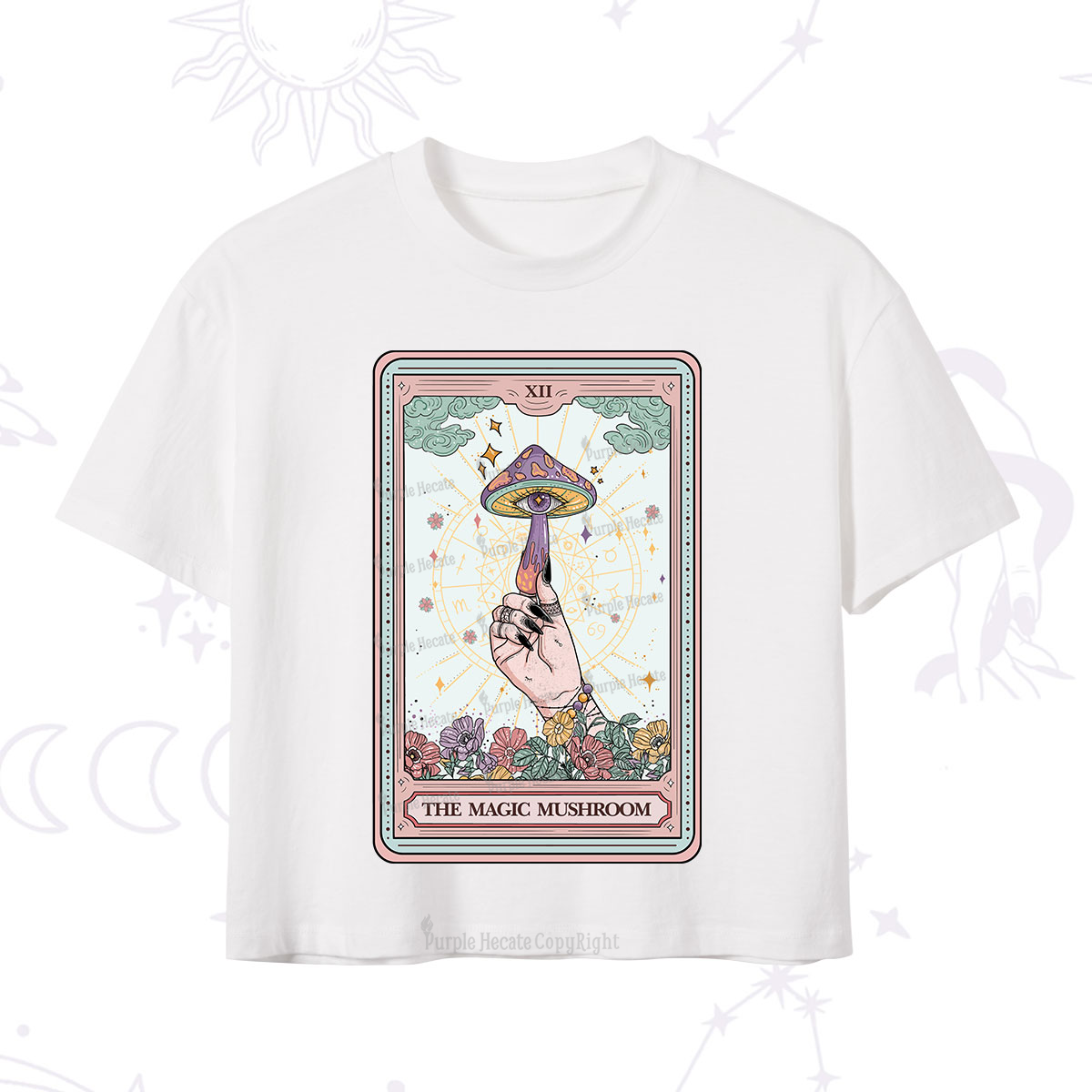 Purplehecate Magic Mushroom Tarot Crop T-Shirt