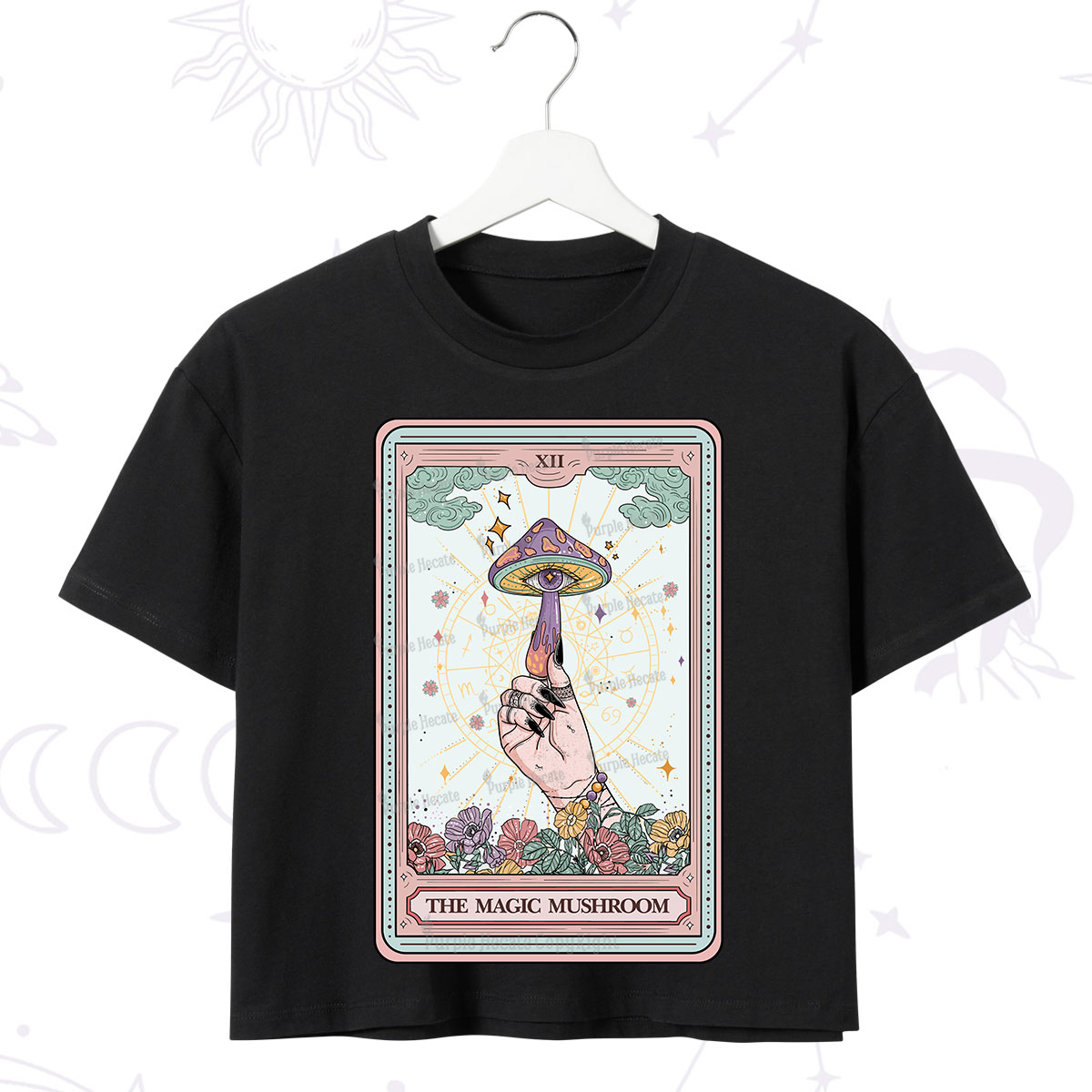 Purplehecate Magic Mushroom Tarot Crop T-Shirt
