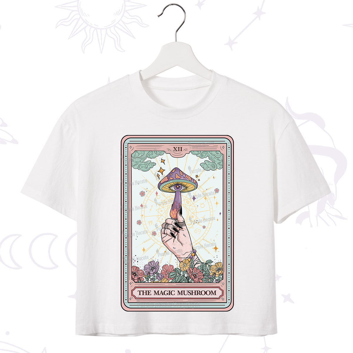 Purplehecate Magic Mushroom Tarot Crop T-Shirt